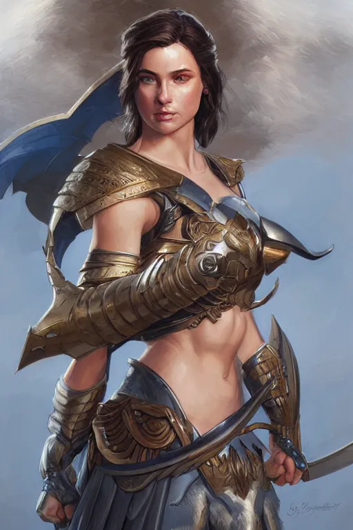 Image similar to amazon valkyrie athena, d & d, fantasy, portrait, highly detailed, headshot, digital painting, trending on artstation, concept art, sharp focus, illustration, art by artgerm and greg rutkowski and magali villeneuve