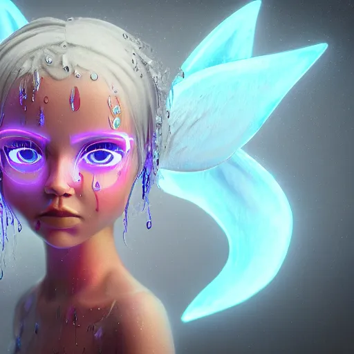 Image similar to angel spirit guide, cartoon portrait made out of rain, realistic, highly detailed, neon, rendered in octane, unreal engine, beautiful, trending on artstation,