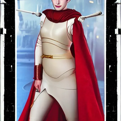 Prompt: Anne Hathaway as Padme Amidala, full body, hyper detailed, city street