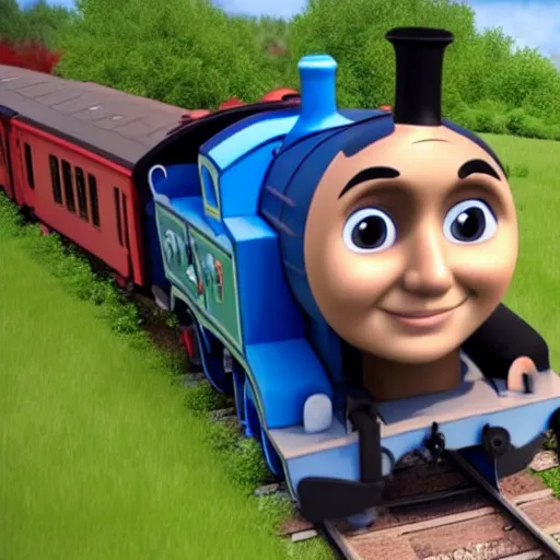 Image similar to justin trudeau as a train in thomas the tank engine, 8 k, trending on artstation