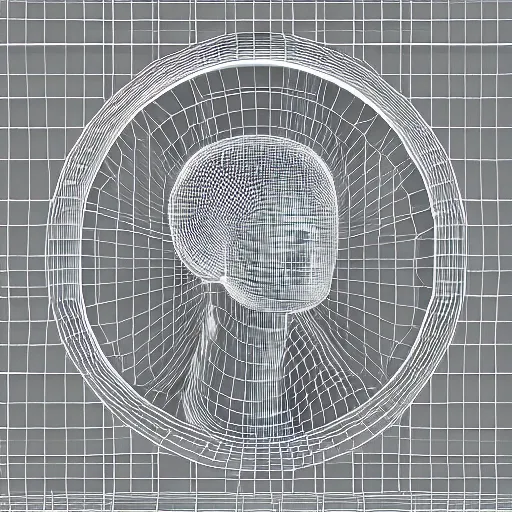 Image similar to a neon circle around the head of a renaissance statue, 3 d render