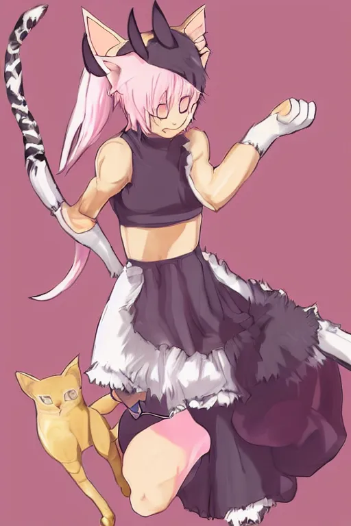 cat girl, anime girls, drawing, pencil drawing, tail, animal ears, weapon