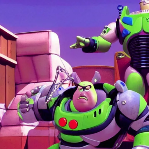 Prompt: screen capture of roadhog in toy story (1995)