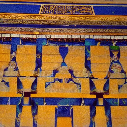 Prompt: the ishtar gate in babylon in its heyday, beautiful high detail realistic oil painting