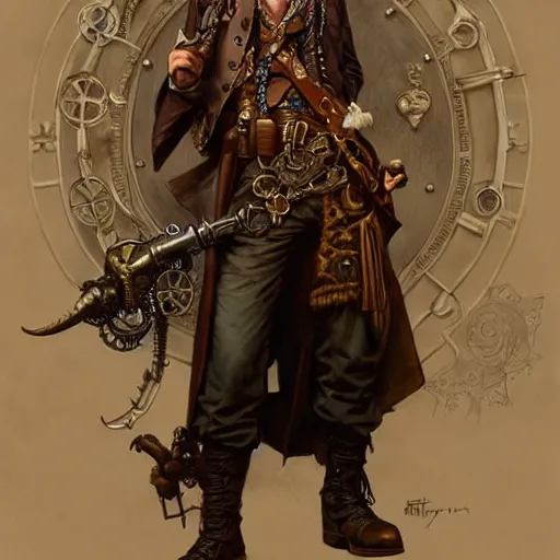 Prompt: steampunk pirate tim cook, fantasy, d & d, intricate, detailed, by by alphonse mucha, adolfo hohenstein, alice russell glenny, stanley artgerm lau, greg rutkowski, detailed, trending on artstation, trending on artstation, smooth