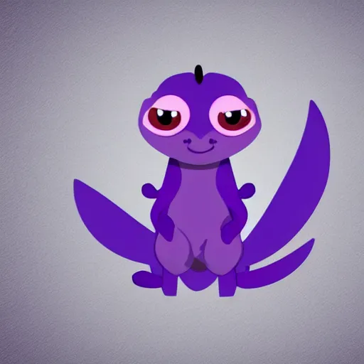 Prompt: very cute small purple dragon with well-designed head and four legs, 2d minimalism, minimum of color