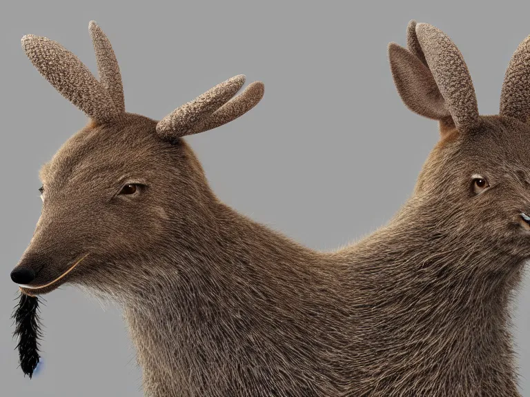 Prompt: A siberian musk deer with many translucent yellowish skin tumors of different sizes growing on its back. Concept art, octane render, extremely high detail, details, hyperrealism, cinematic, 8k, depth of field