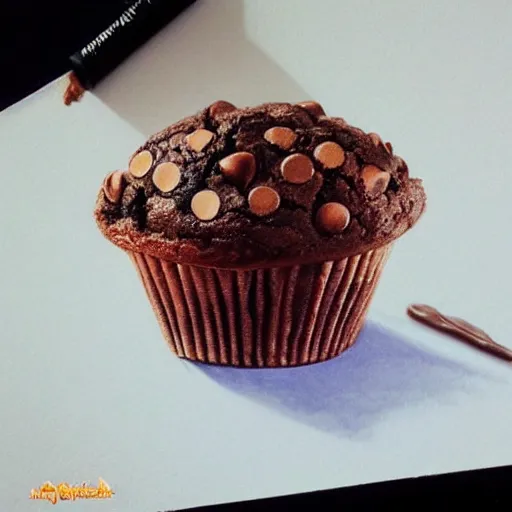 Image similar to a delicious chocolate chip muffin, food art, art by artgerm