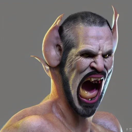 Image similar to a 3 / 4 portrait of a crazy eyed hercules yelling, by antonio mello, 3 d nft, cgsociety, rendered in maya