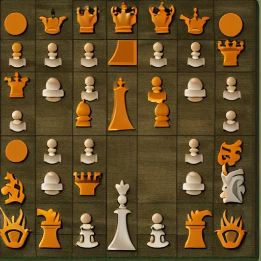 Image similar to a realistic chess board with hobbits, wizards and elves as the game pieces