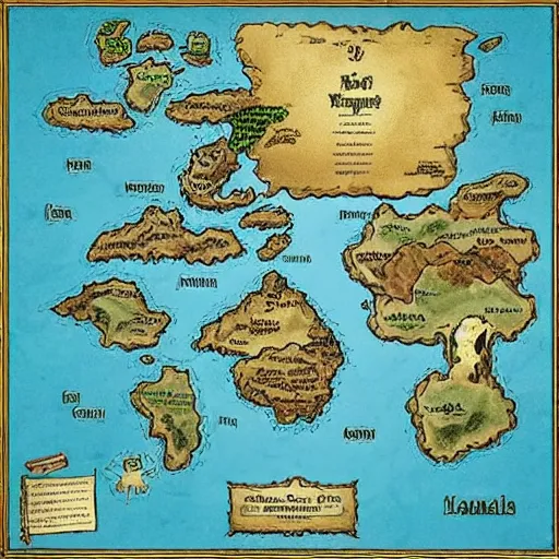 Prompt: fantasy world map, continents.