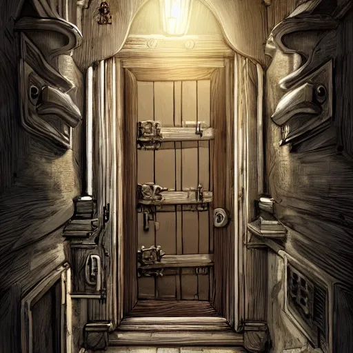 Image similar to one hundred doors with latches, concept art, trending on artstation, highly detailed, intricate, sharp focus, digital art, 8 k