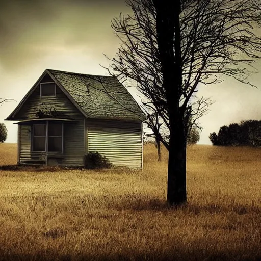 Prompt: a house in the middle of nowhere,realistic,award winning photograph,scary,eerie