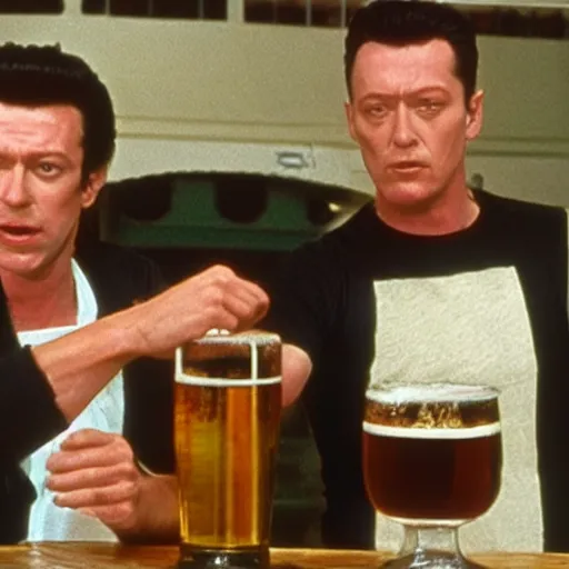 Image similar to T800 and T1000 drinking beer together