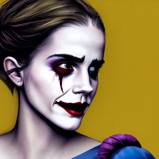 Prompt: Emma Watson as The Joker, highly detailed, realistic face, digital art