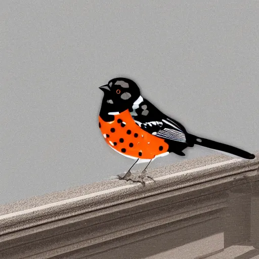 Image similar to a spotted towhee sitting on a marble balcony railing, vector graphic, six colors