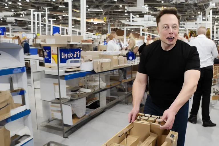 Image similar to elon musk putting bombs in ikea