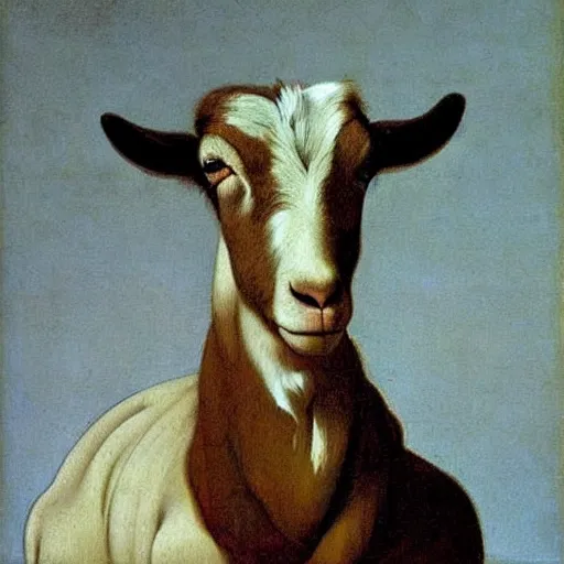 Image similar to majestic painting of a standing goat by Michelangelo Merisi da Caravaggio