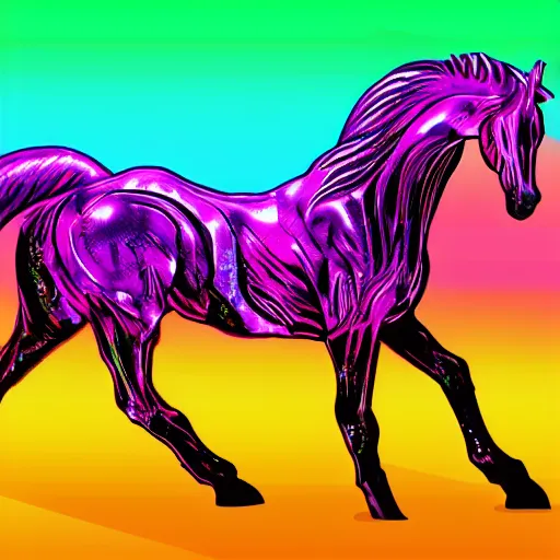 Prompt: completely digital horse, retrowave palette, highly detailed, anatomically correct equine, synth feel, digital art