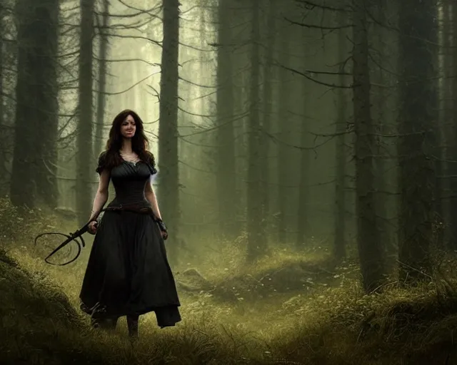 Image similar to 5 5 mm portrait photo of olga kurylenko as real life tough looking yennefer of vengerberg, in a forest. magical atmosphere. art by greg rutkowski. highly detailed 8 k. intricate. lifelike. soft light. nikon d 8 5 0.