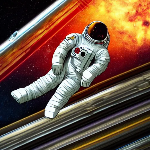 Image similar to astronaut sleeping on the turnpike highway, digital art, epic composition, highly detailed, cinematic lighting