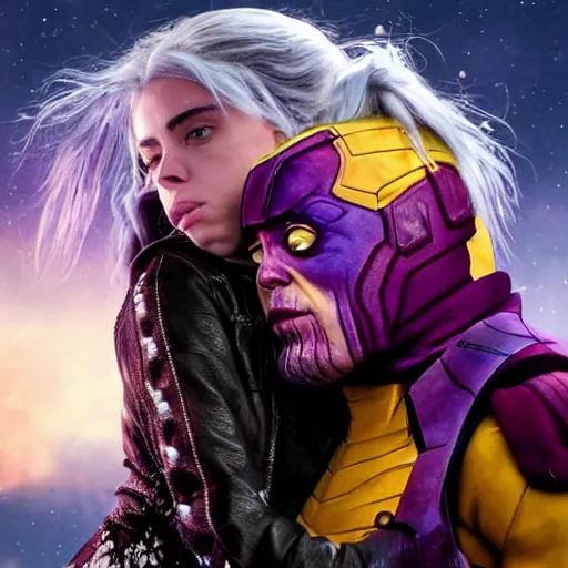 Prompt: billie eilish kissing thanos 4k