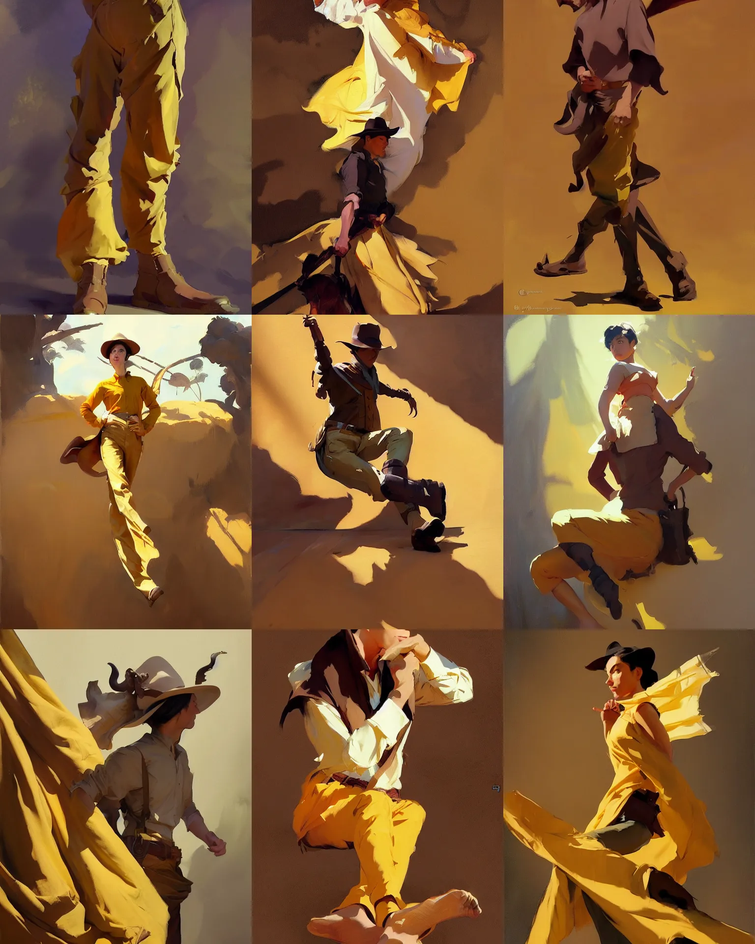 Prompt: brown deep yellow cloth fabric jodhpurs greg manchess painting by sargent and leyendecker, studio ghibli, fantasy, medium shot, asymmetrical, intricate, elegant, matte painting, illustration, hearthstone, by rhads by greg rutkowski, by greg tocchini, by james gilleard, by joe fenton