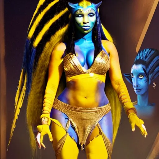 Prompt: nicki minaj as a beautiful na'vi in avatar, studio photo, award winning