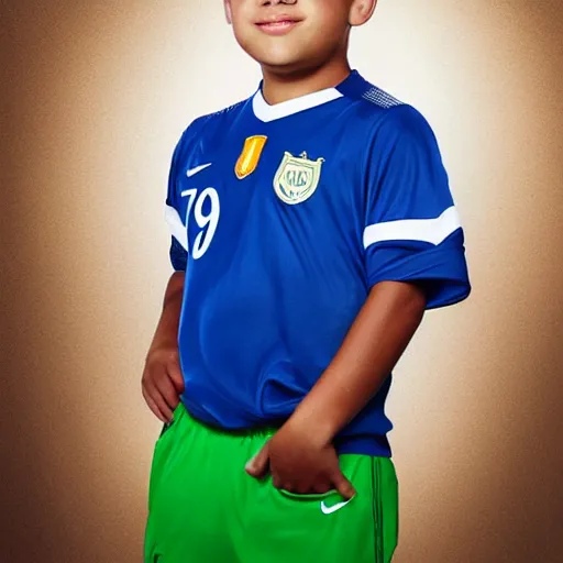 Image similar to ronaldo nazario fenomeno, 9, head and shoulders, studio photograph, portrait