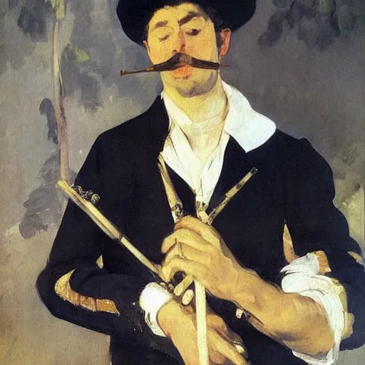 Prompt: an oil painting of a rich flute player by Manet