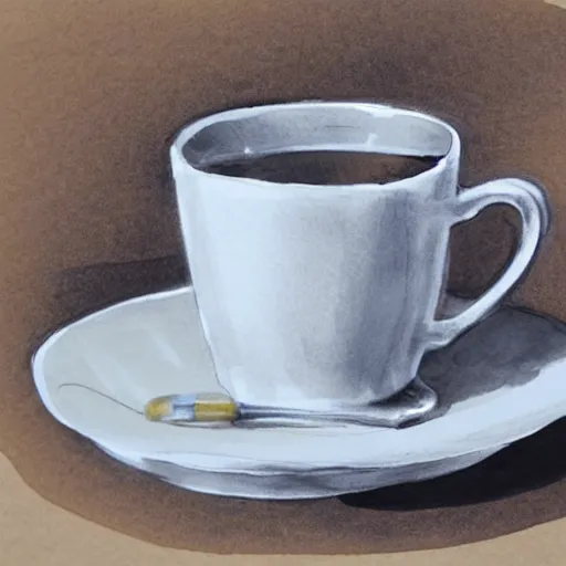 Image similar to a perfect, realistic professional digital sketch of a coffee cup, by pen and watercolor, by a professional Chinese Korean artist on ArtStation, on high-quality paper