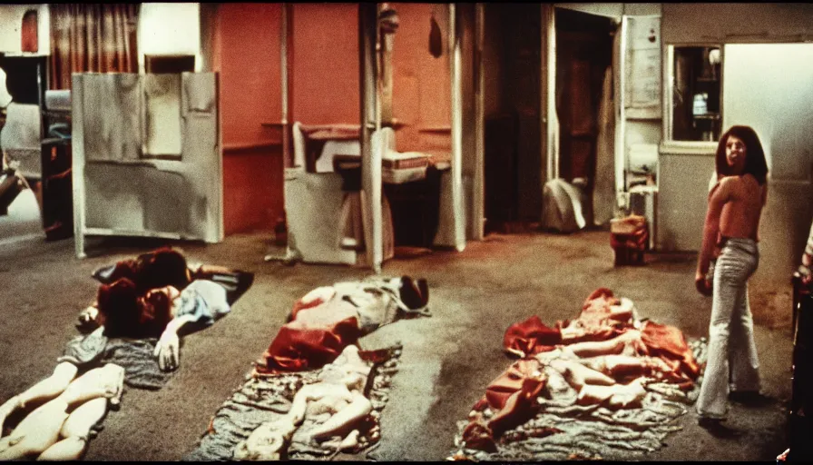 Image similar to 7 0 s film still from a horror movie about dead bodies in new orleans, kodachrome, cinecolor, cinestill, film grain, film texture, retro, cinematic, high resolution, photorealism,