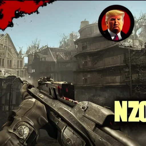 Image similar to donald trump in call of duty zombies tranzit map