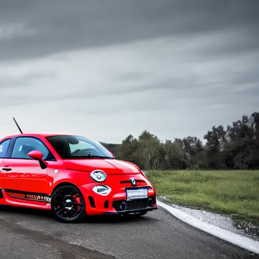 Prompt: an abarth 5 0 0 on a road to nowhere