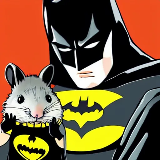 Image similar to batman petting a hamster in chibi art style