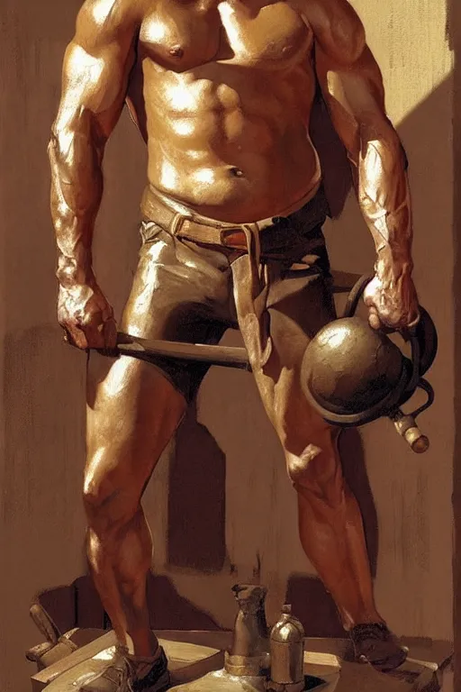 Image similar to muscular sweaty male blacksmith, forgehouse painting by craig mullins, j. c. leyendecker, tom of finland