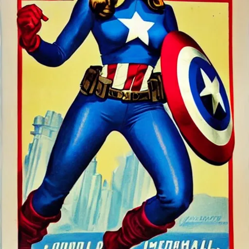 Image similar to female captain america. wwii american propaganda poster by james gurney