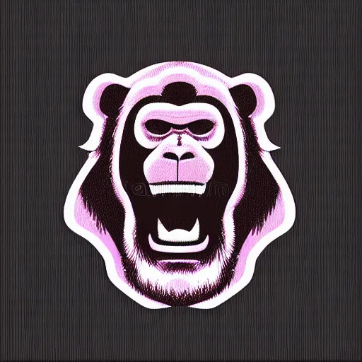 Image similar to a pink vector logo of an ape for a video game company, designed, illustration, black color background