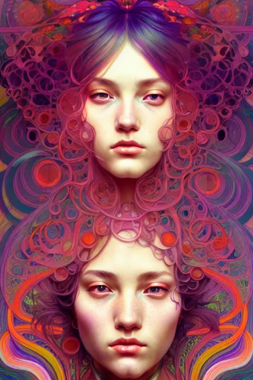 Prompt: beautiful psychedelic portrait, highly detailed, digital painting, artstation, sharp focus, illustration, art by tan zi and ayanamikodon and alphonse mucha and wlop