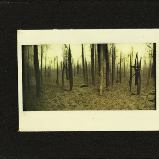 Image similar to Blair witch occult sacrifice real Polaroid photo