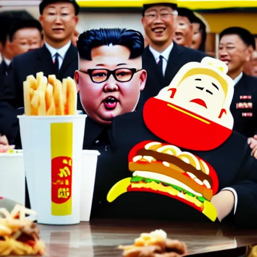 Image similar to mecha Kim Jong Un attacking Mcdonalds