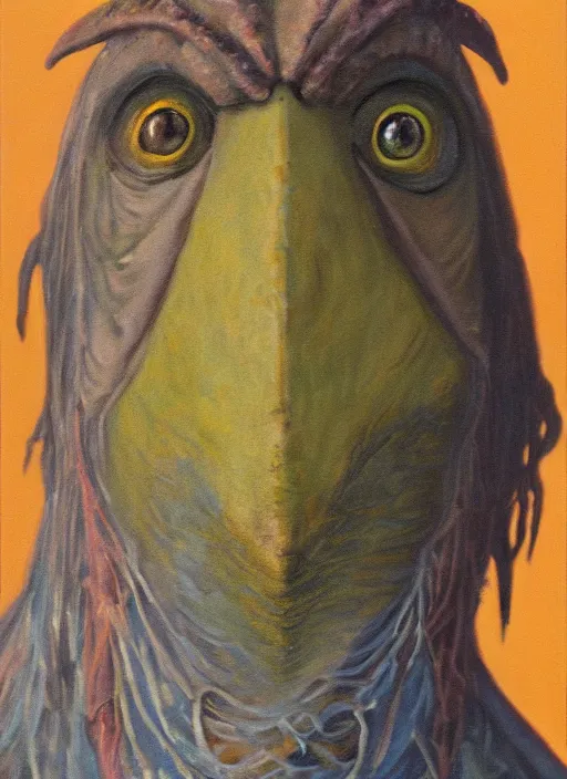 Image similar to oil painting portrait of chamberlain the skeksis from dark crystal ( 1 9 8 2 )