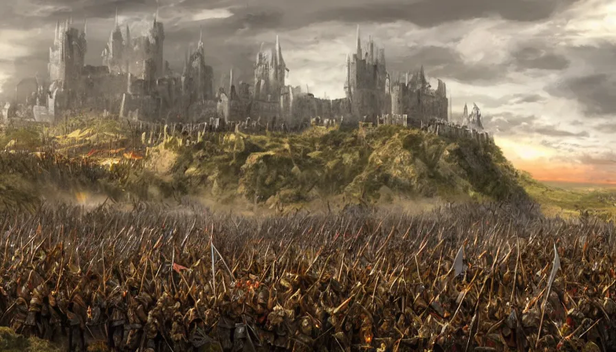 Prompt: matte painting of a huge medieval fantasy battlefield