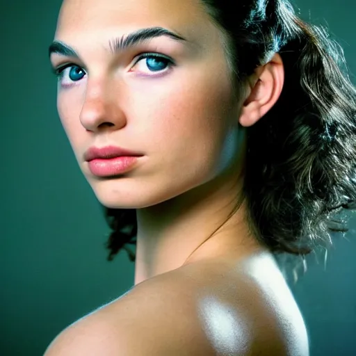 Image similar to a masterpiece portrait photo of a beautiful young woman who looks like an vulcan gal gadot, symmetrical face