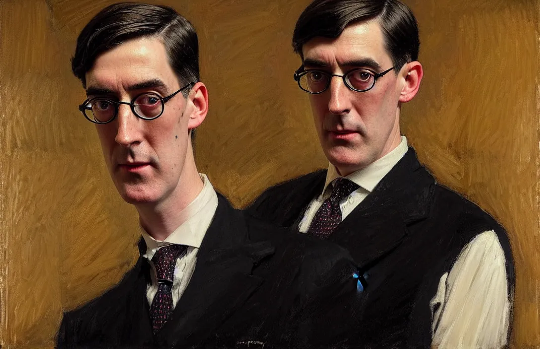 Prompt: portrait of jacob rees - mogg!!!!!!!!!!!!!!!!!!!!!!!!!!!, detailed face, detailed painting,, epic lighting, by ilya repin, phil hale and kent williams