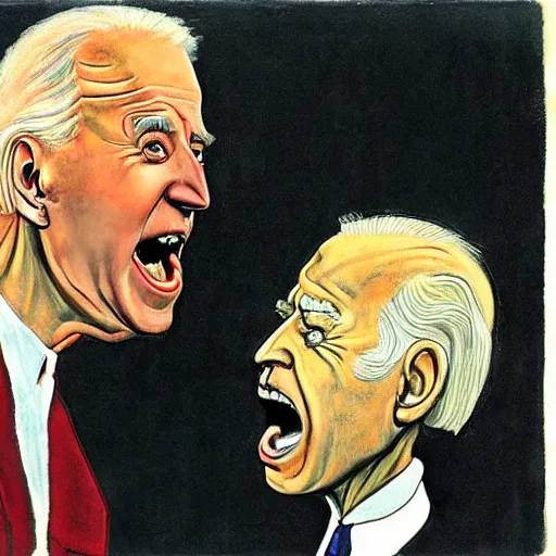 Image similar to joe biden screaming, by egon schiele and william blake and stephen gammell