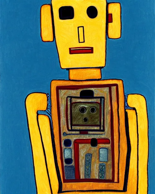 Prompt: portrait of a robot on the sofa, in the style of Egon Schiele