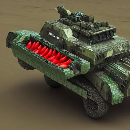 Prompt: Very very very very highly detailed sci-fi Watermelon military vehicle. Photorealistic Concept 3D digital art rendered in Highly Octane Render in style of Hiromasa Ogura Gost in the shell, more Watermelon less military vehicle, epic dimensional light