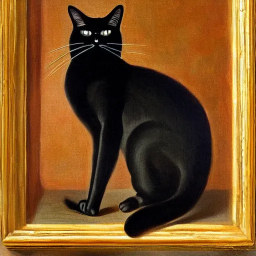 Image similar to a beautiful black cat painting by Diego Rodríguez de Silva y Velázquez, 8k