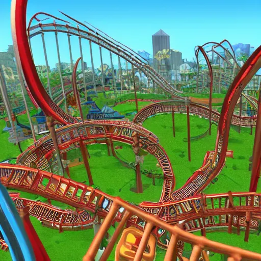 Image similar to rollercoaster tycoon dystopia